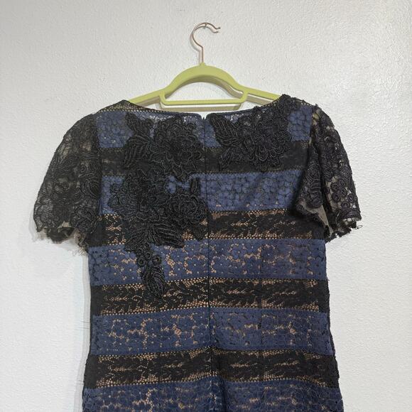 Jovani Blue Striped Lace Mini Sheath Dress Sz 12 - Picture 9 of 14